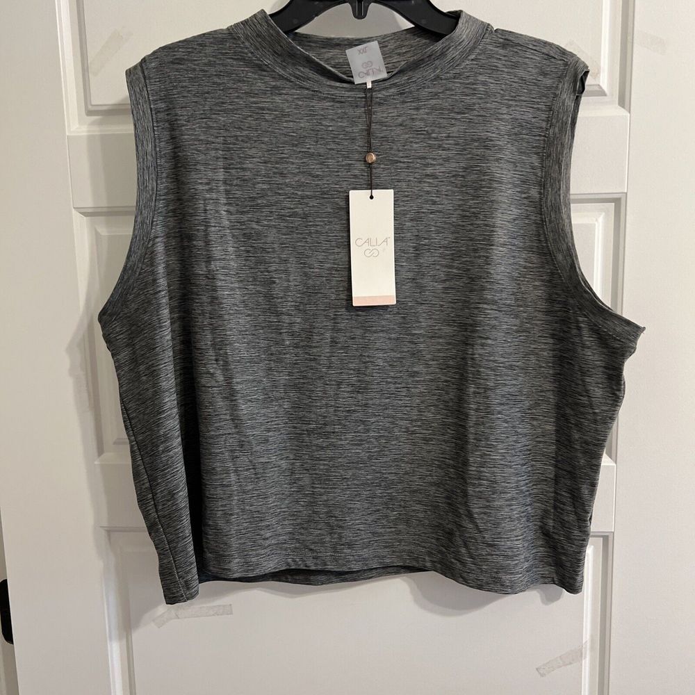 Calia Womens Gray  Lustralux Mock Neck Sleeveless‎ Solid Pullover Tank Top 2XL